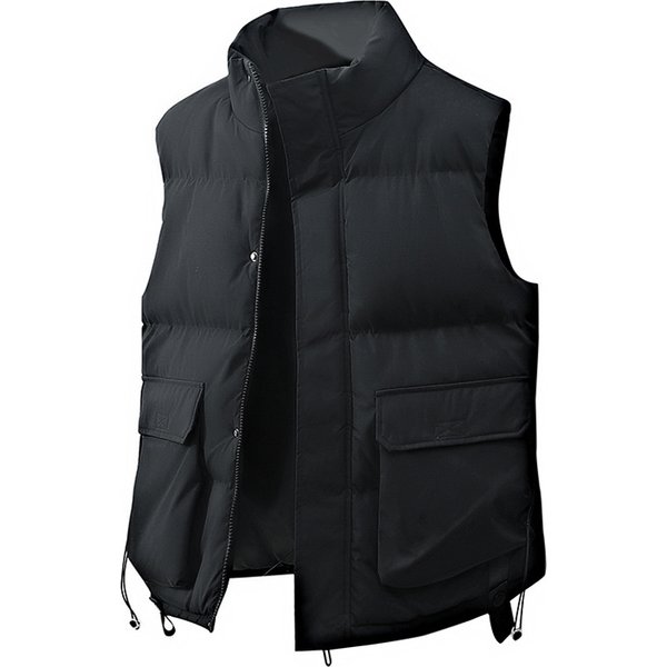 Unisex Stand Collar Vest – Lightweight Winter Puffer Sleeveless Jacket With Zipper & Drawstring (M-4XL, Black/Grey/Cream)-image