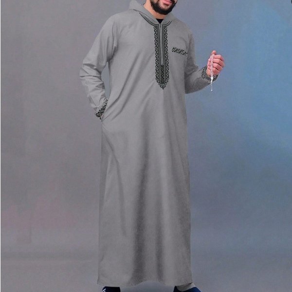 Men's Clothing Robe Long Sleeve Embroidery Hooded Zipper Islamic Loose Casual Men's Robe