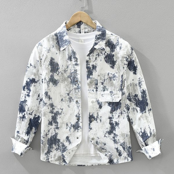 Trendy Printed Long Sleeved Shirt For Men, Fashionable And Versatile, Artistic And Casual Loose Top