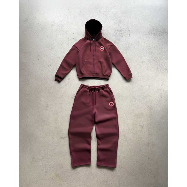 New American Retro Street Style Hip-Hop Zip-Up Loose Men's And Women's Sports Sweatshirt Set-image