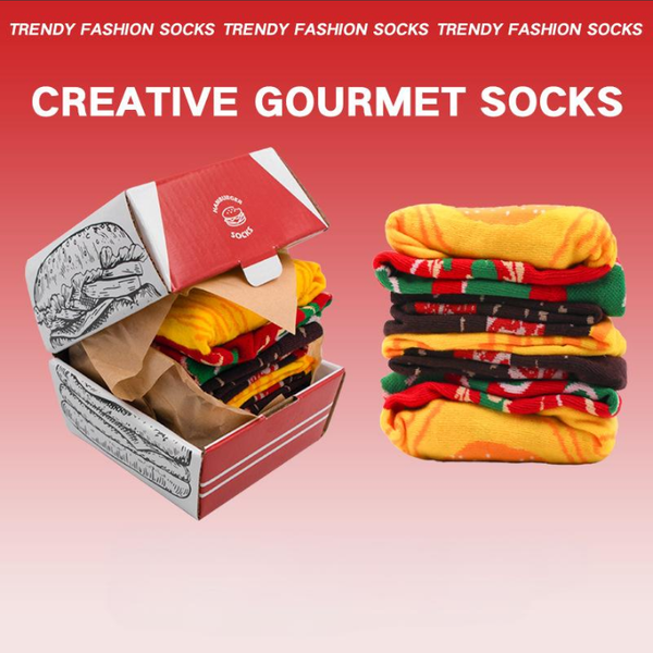 Socks popular hamburger socks creative cotton socks autumn and winter mid tube Christmas gift casual couple boxed socks
