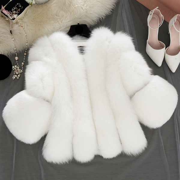 Women's Clothing Fur Women's Coat Fox Hair Short Patchwork Seven-Quarter Sleeve Fur-image