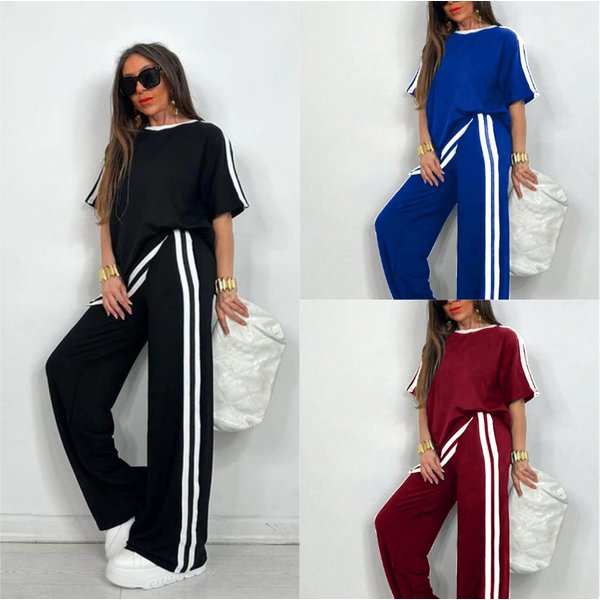 Women's Clothing Autumn Winter Casual Lounge Set Long Sleeve High Split Pants Two Piece Outfit - Solid Color Comfort Jogger Suit For Work & Leisure-image
