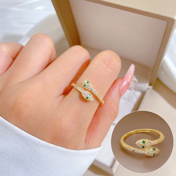 Stainless Steel Enamel Cubic Zirconia Snake Ring For Women Open Adjustable Cz Finger Ring Party Wedding Statement Jewelry-image