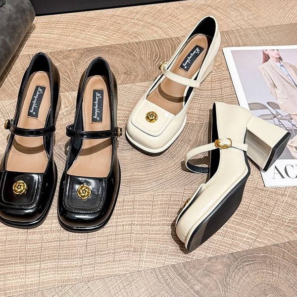 Elegant Retro Mary Jane Shoes For Women - Chunky Heel Vintage Style Ballet Flats With Buckle Strap - Comfortable Round Toe Dress Shoes-image