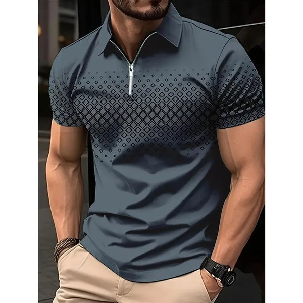 Men's Clothing Golf Shirt Zipper Polo Shirt Casual Short Sleeve Summer Street Wear-image