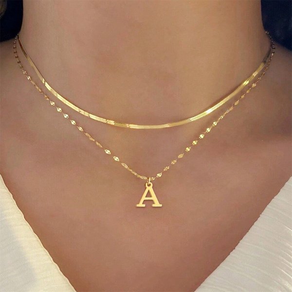 Elegant Golden-Tone 316L Stainless Steel Letter Necklace A-Z One Of Letter, Chic Lobster Clasp, Perfect For Casual Or Formal Occasions, Casual Jewelry