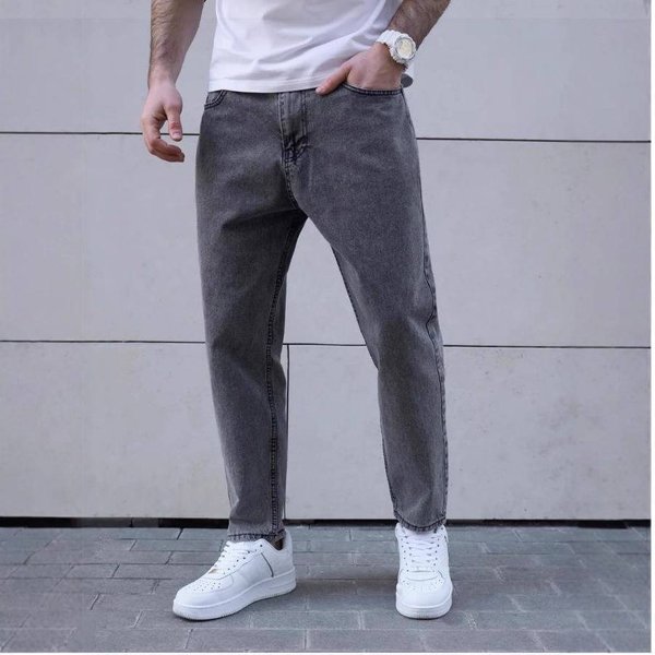Men's Relaxed Fit Jeans – Stretch Washed Cotton Denim Pants (29-38, Grey, Straight-Leg With Tapered Cuff)-image