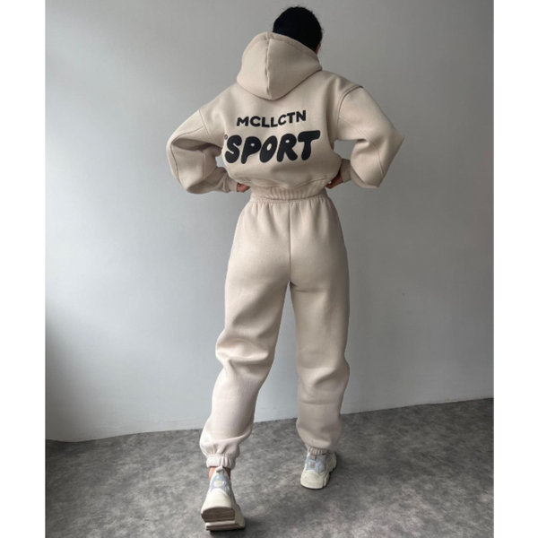 Women's Casual Fleece Long-Sleeved Printed Hoodie Pant Suit-image