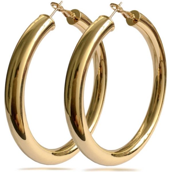 Women Circular Tube Hoop Earrings 18K Real Gold Plated Elegant Larger Size Fashion Costume Jewelry Trendy Big Earrings For Women-image