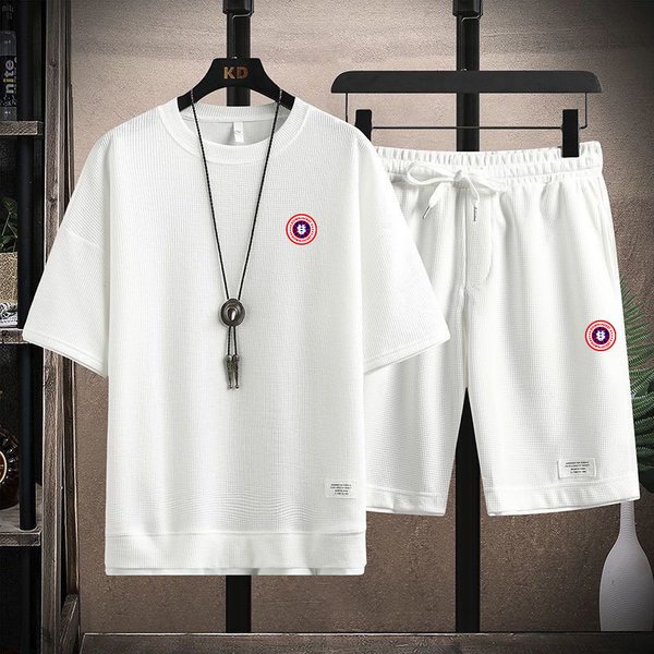 Men's Waffle-Knit US Map Tee & Shorts Set - Casual Two-Piece Outfit With Embroidered Coordinates