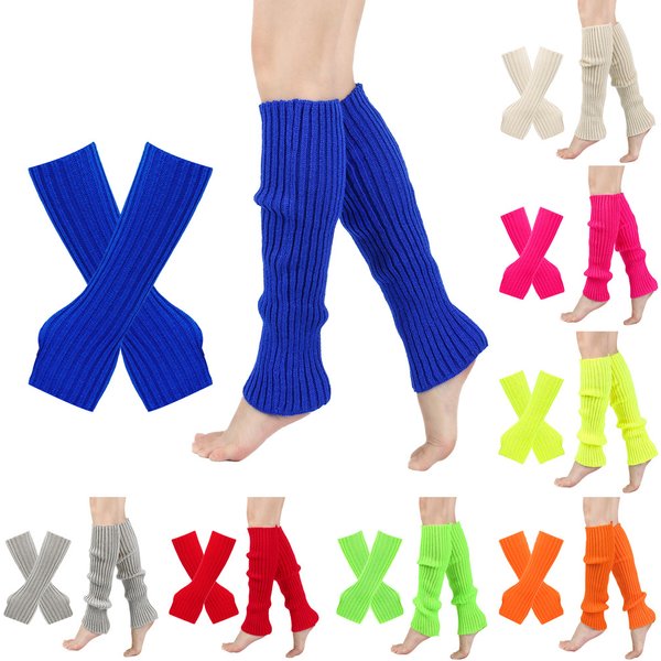 Unisex Glove Leg Set Knitted Wool Gloves Warm Leg Warmers Boot Sets Fluorescent Color Stocking Socks-image