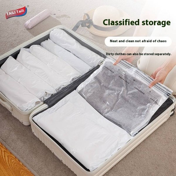 Travel Vacuum Compression Bags Small Size For Clothes Suitcase Hand Roll Sealed Storage Packing Organizer-image