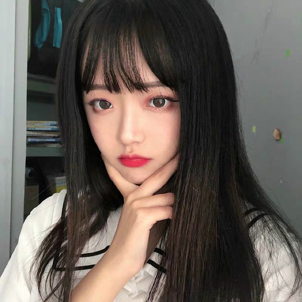 Factory In Stock Wig Women's Long Hair Air Bangs Collarbone Hair Shoulder Straight Hair Temperament Face Repair Chemical Fiber Full Head Cover-image