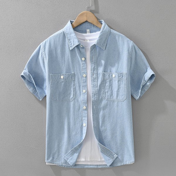 Retro Denim Short Sleeved Shirt For Men, Fashionable And Versatile, Artistic And Casual Loose Top