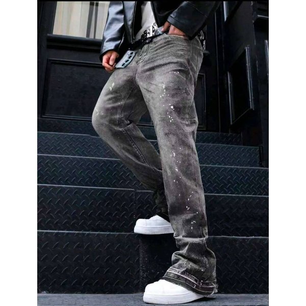 Men's Skinny Elastic Jeans Black White Casual Pants Mid Waist Zipper Fly Denim Spring Trendy Vintage High Street Style