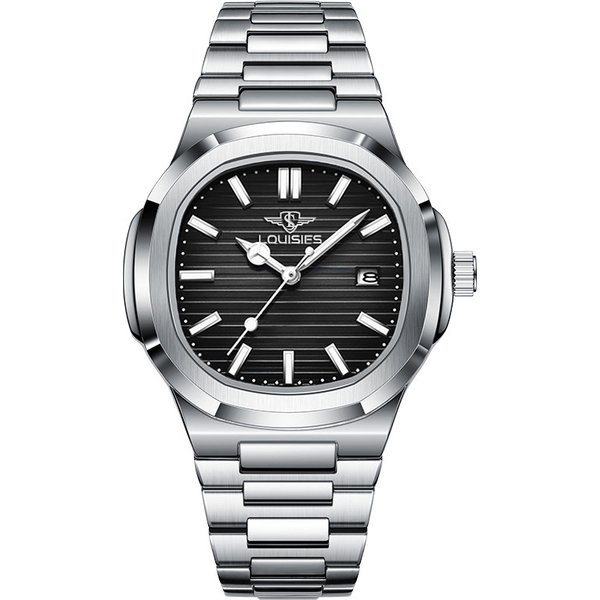 Men's Luxury Stainless Steel Quartz Watch With Luminous Hands, Moon Phase & Day Display, Business Style, 30M Water Resistant