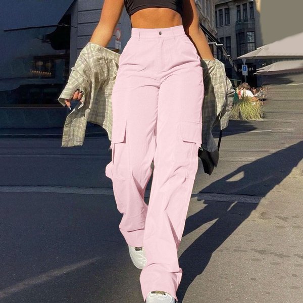 Women's Clothing Street Fashion Multi Pocket Overalls Straight Trousers High Waist Slim Loose Overalls-image