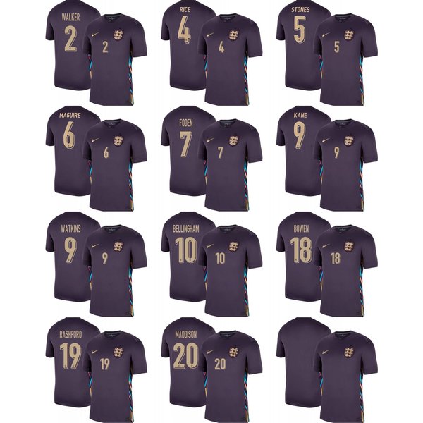 2024 England Bellingham 10# Kane 9# Foden 7# Mens Away Football Soccer Shirt Sports Short Sleeve Jersey - All Size-image