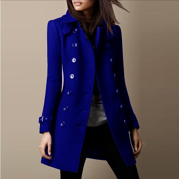 Double-Breasted Wool Blend Coat For Women - Stylish Fall & Winter Outerwear With Peaked Collar (Classic Colors, Slim Fit)