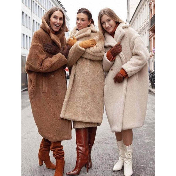 Women's Mid-Length Large Windbreaker Lamb Wool Autumn And Winter New Loose Coat Solid Color Coat-image