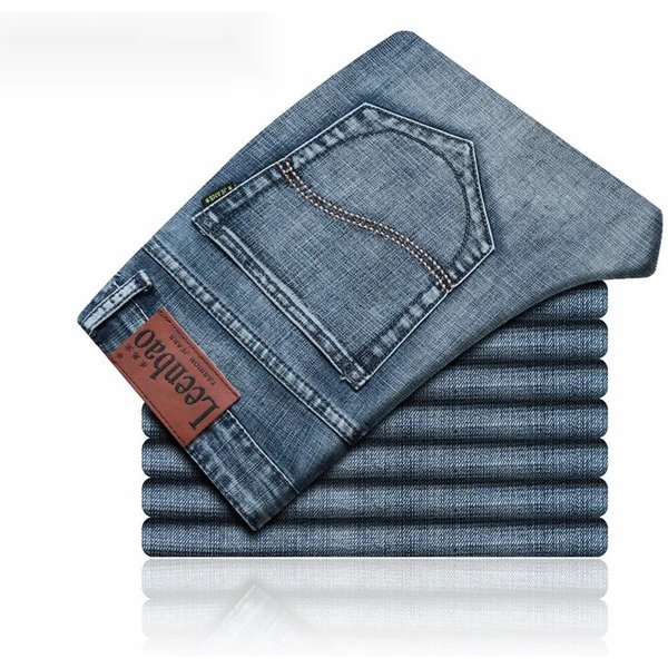 Men's Thin Denim Korean Trendy Straight Leg Elastic Casual Pants, Men's Fashionable And Versatile Trend-image