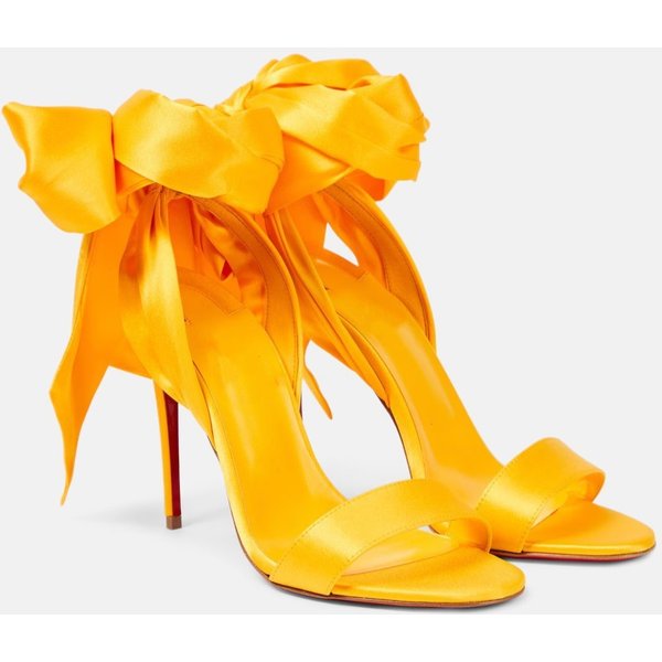 Stiletto Heeled Satin Sandals With Round Toe Ankle Strap Bow Roman Open Toe Plus Size Women's Shoes-image