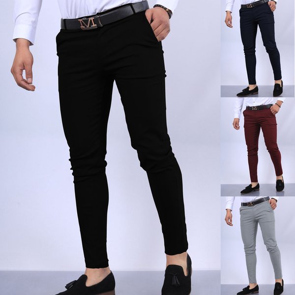 Men's Clothing New Solid Color Slim Fitting Foreign Trade Pocket Decoration Casual Formal Pants-image