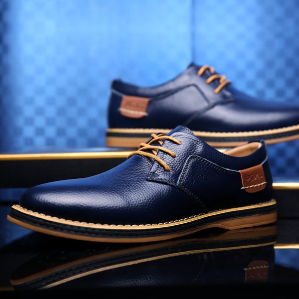 Men's Classic Oxford Leather Shoes – Business Casual & Formal Dress Shoes – Slip-Resistant Comfortable Sole – Blue & Black Options
