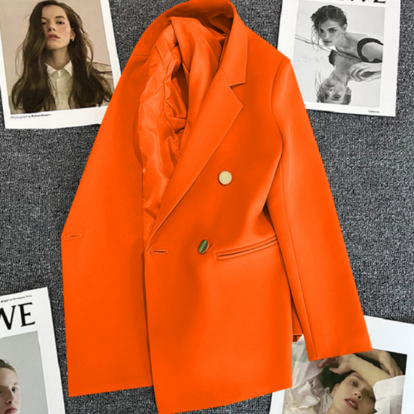 Elegant Spring Women's Blazer Double Breasted Grey Suit Jacket Slim Fit Casual Office Coat Trendy Loose Fit Stretch Polyester