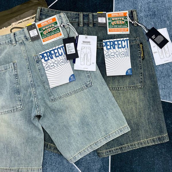 Men's Street Hip Hop Washed Edge Wide Leg Jeans Shorts Loose Ripped Mid Waist Denim Gray Spring Autumn Summer Trendy Clothing-image
