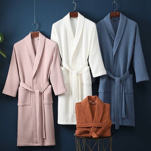 Spring And Autumn New Cotton Bathrobe For Men And Women Long Waffle Couple Quick Drying Cotton Bathrobe Bathrobe Hotel-image