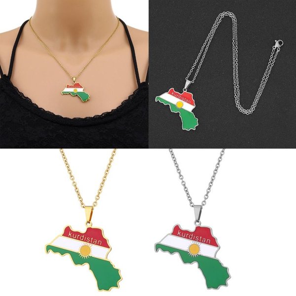 Kurdistan Map Necklace Dripping Oil Retro Stainless Steel Pendant For Men And Women Ethnic Clavicle Chain Gift-image