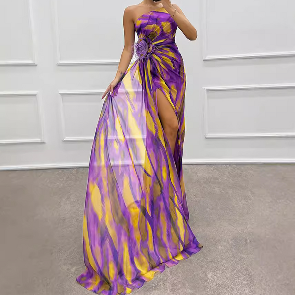 Women's Clothing new chiffon printed slit dress INS casual party long women's dress