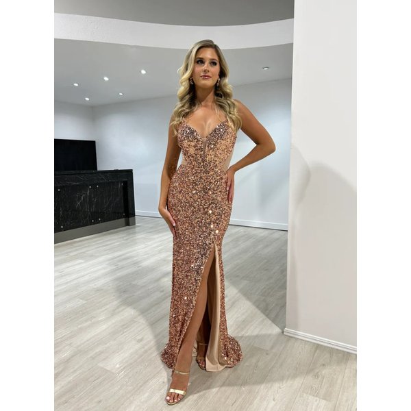 Women's clothing Middle Eastern sequined slit sexy suspender dress high-end temperament waist banquet dress