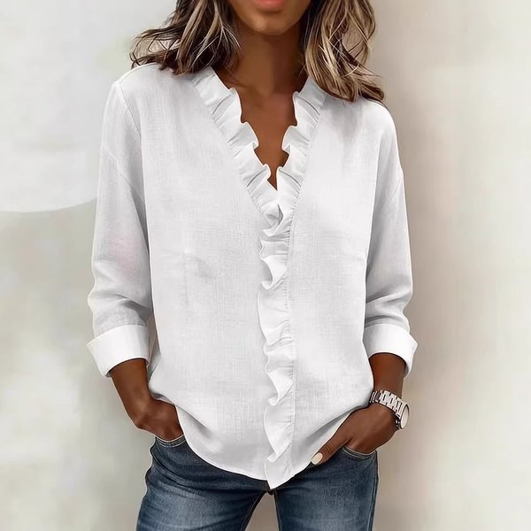 Spring Women's Clothing Ruffled Long Sleeved Cotton Shirt American Style Casual Fit Top For Ladies
