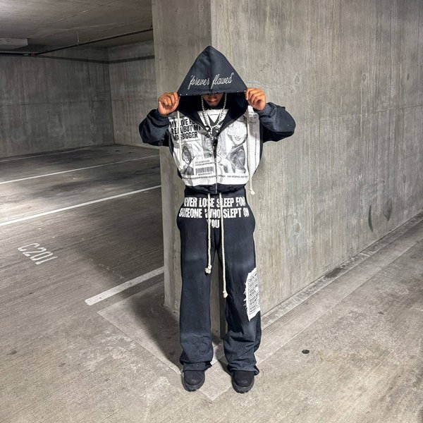 Men's Clothing High Street Trendy Street Pants, Appliqué Embroidered Hoodies, Dark Style Loose Casual Pants, Sweatshirts-image