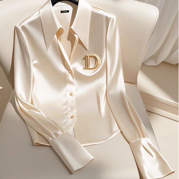 Elegant Satin Blouse For Women - Premium Chiffon Long Sleeve Shirt, Flowy & Breathable, White Office & Casual Wear
