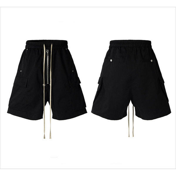 Men's Clothing Streetwear Cargo Shorts Multi-Pocket Drawstring Zip-Up Casual Shorts With Loose Fit & Wide Leg - Summer Fashion Essentials In Black
