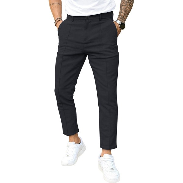 Men's 2024 New Spring And Autumn Men's Double Pleated Line Solid Color Casual Formal Trousers