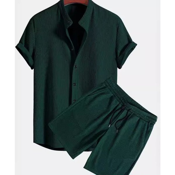 Women's Clothing Men's Casual Loose Multicolor Beach Wear Pit Stripe Short Sleeve Suit Two Piece Set