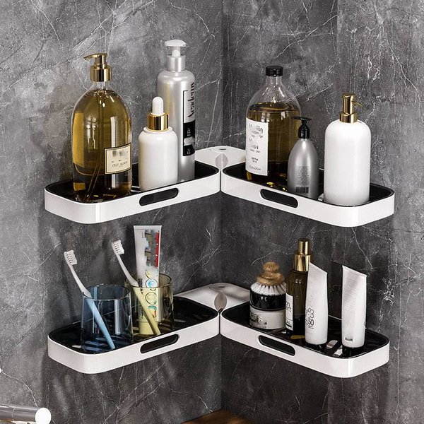 Foldable Corner Shelf For Bathroom & Kitchen - Wall Mounted No-Drill Storage Organizer With Drainage-image