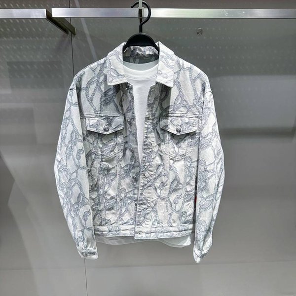Men's Clothing 24 New Jacquard Denim Jacket Fashion Embroidery Loose Jacket Lapel Coat-image