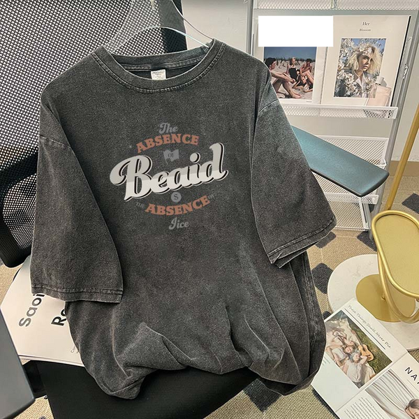 Women's New Round Neck Washed Old Short-Sleeved T-Shirt Women's Casual Versatile Lazy Style Mid-Length Top T-image