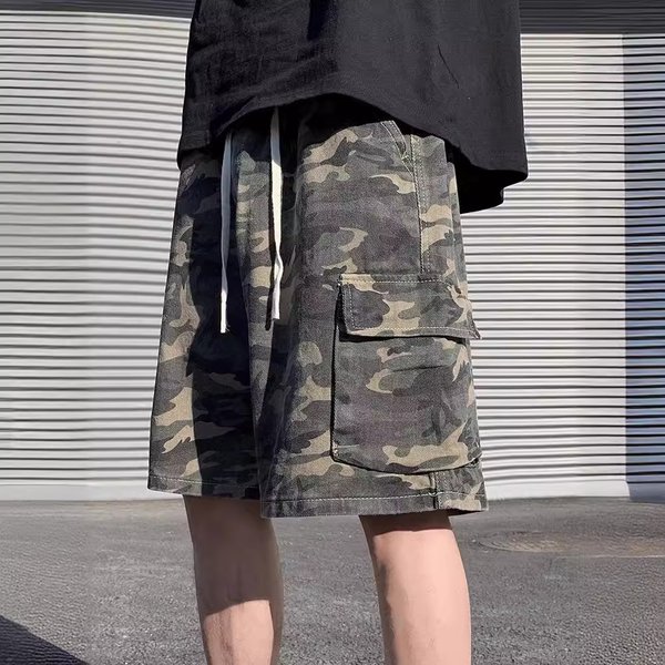 Men's Clothing Retro Camouflage Shorts High Street Multi Pocket Straight Overalls Trendy Loose Versatile Shorts-image