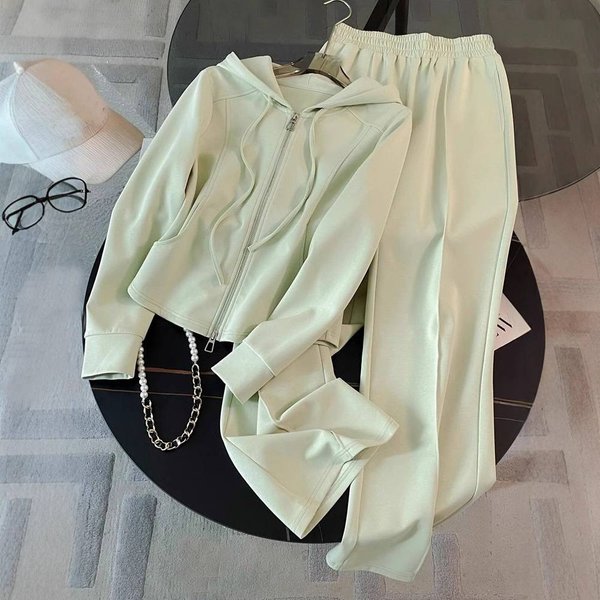 Women's Clothing autumn and winter design slim hooded sweatshirt high waist wide leg pants casual two piece suit female trend
