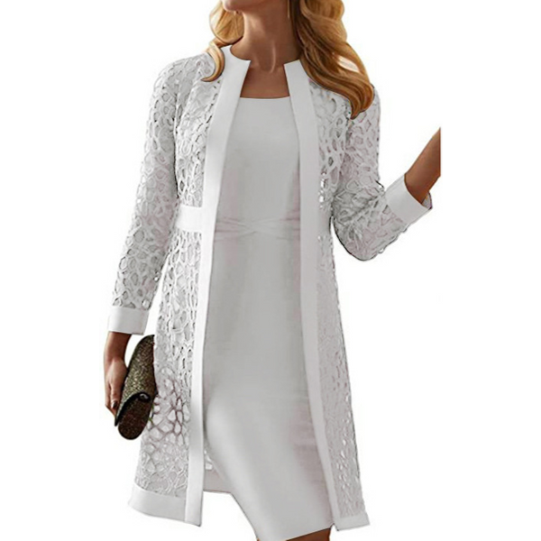 Women's Color Lace Cardigan Dress Two Coats