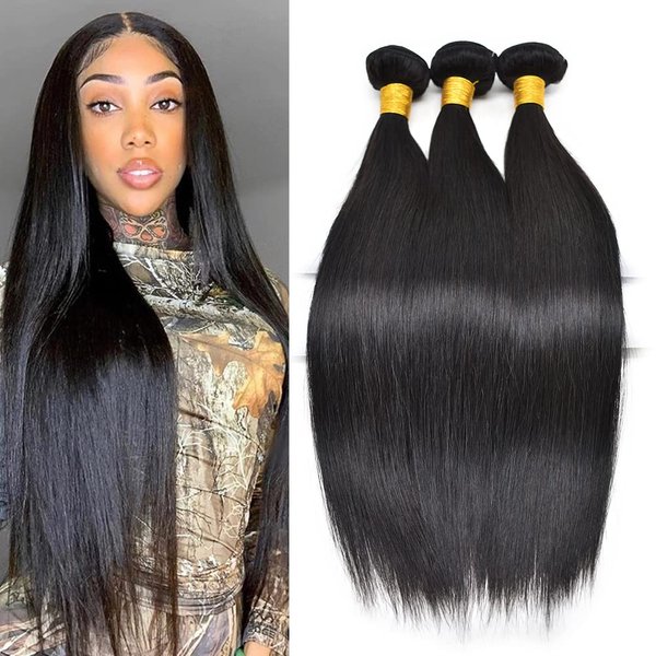 3PCS Grade Brazilian Virgin Hair Bundles For Women Bundle Double Weft Unprocessed Human Hair Bundles Natural Color For Women Straight Wave Hair