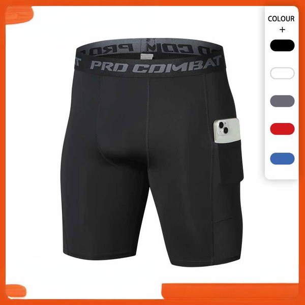 Men's Clothing Fitness Shorts With Pockets Sports Running Track Pants Elastic Quick Drying Tight Compression Shorts-image