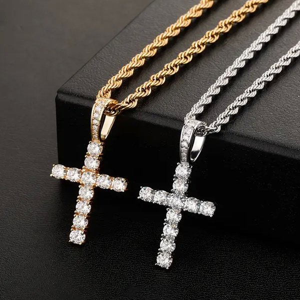 Fashion Copper Inlaid Zircon Cross Simple Jewelry Casual Hip Hop Pendant Men's Popular Necklace